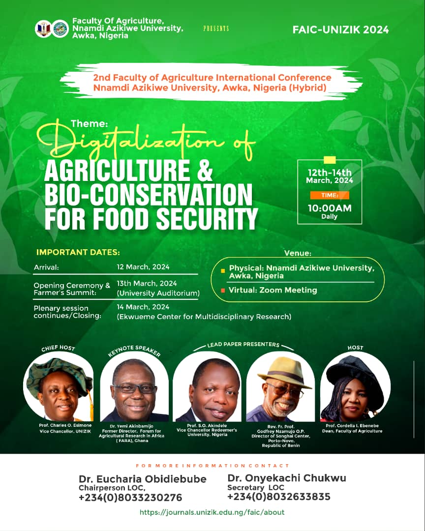 2nd Faculty of Agriculture International Conference, Nnamdi Azikiwe University (FAIC-UNIZIK) 2024