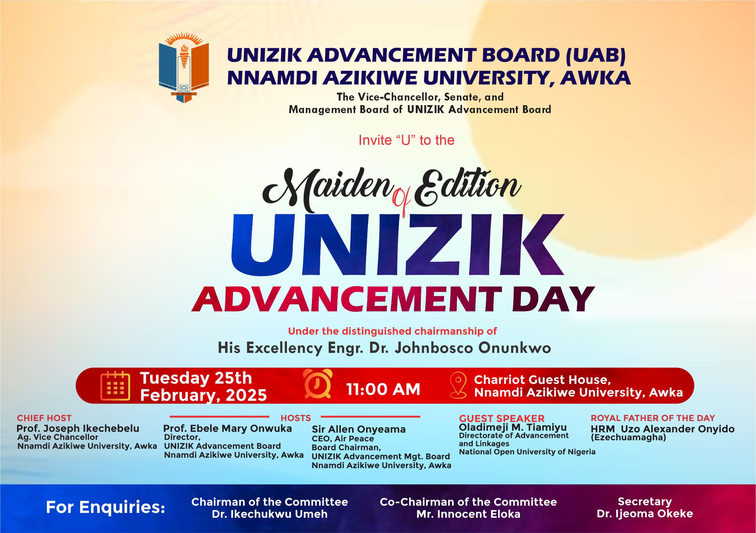 Invitation To Maiden Edition Of UNIZIK Advancement Day