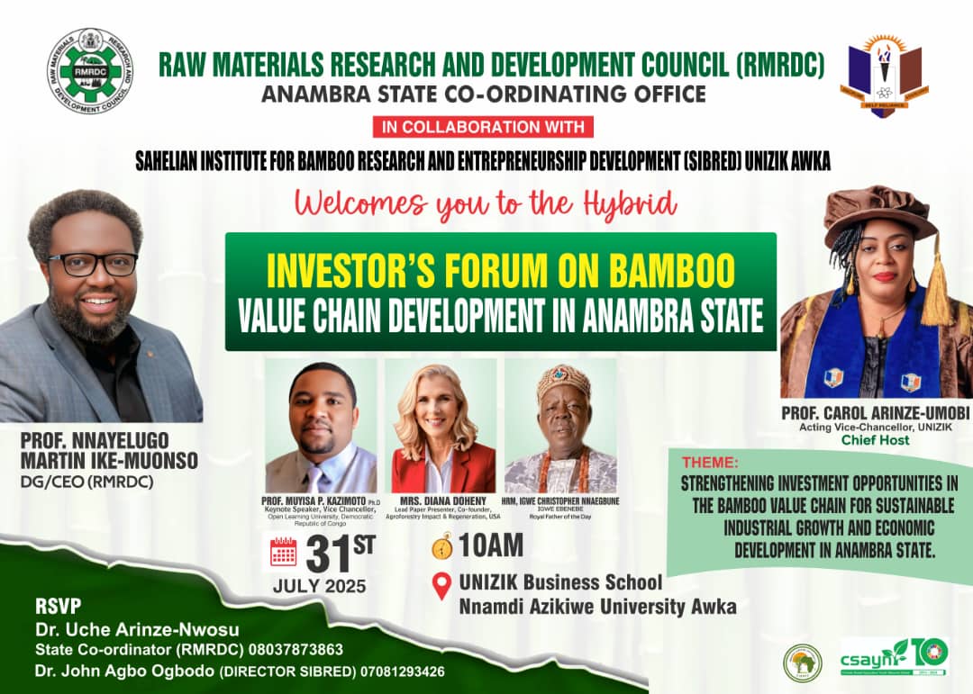 Hybrid Investors' Forum on Bamboo Value Chain Development in Anambra State - July 31, 2025 at UNIZIK Business School, Awka