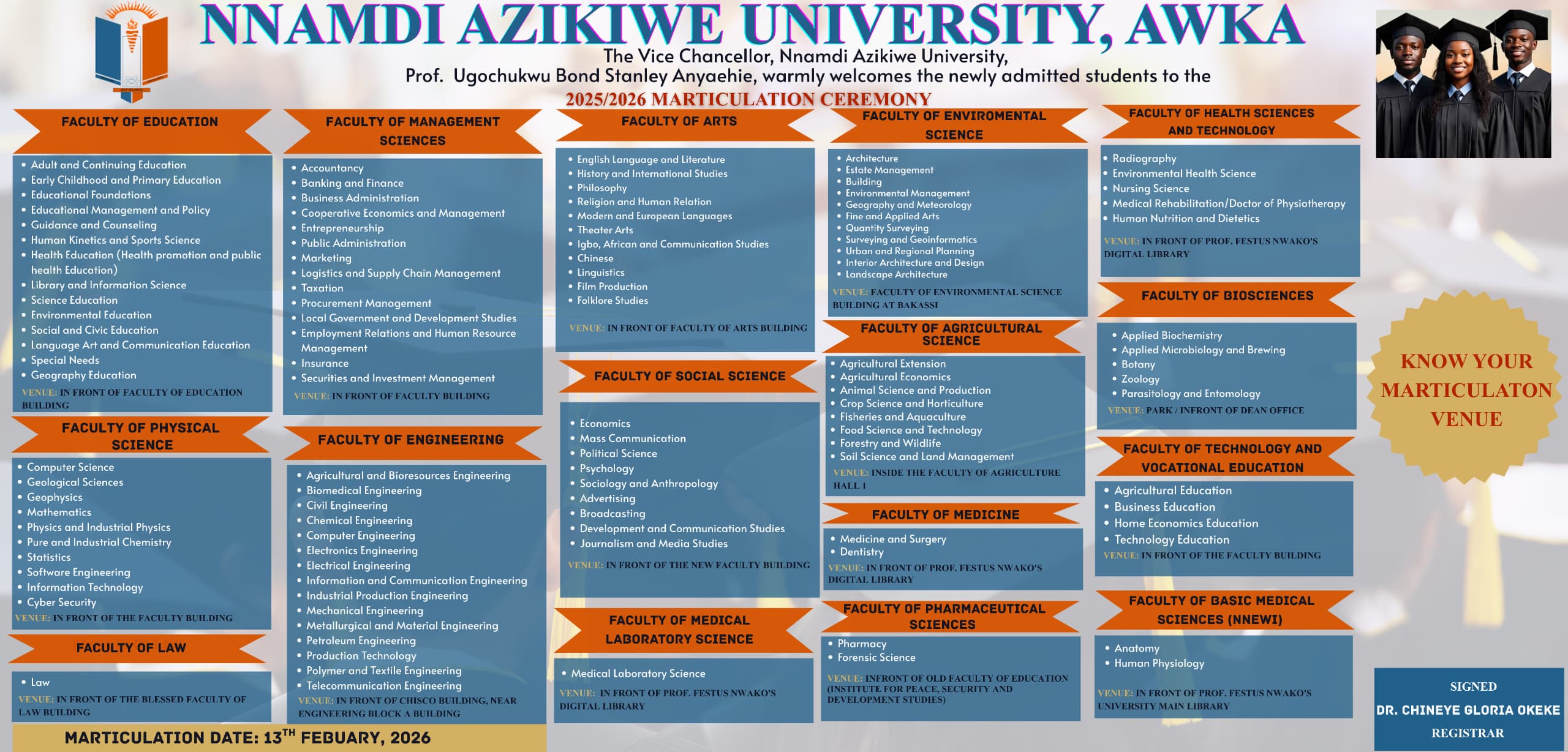 2025/2026 Nnamdi Azikiwe University Matriculation Ceremony